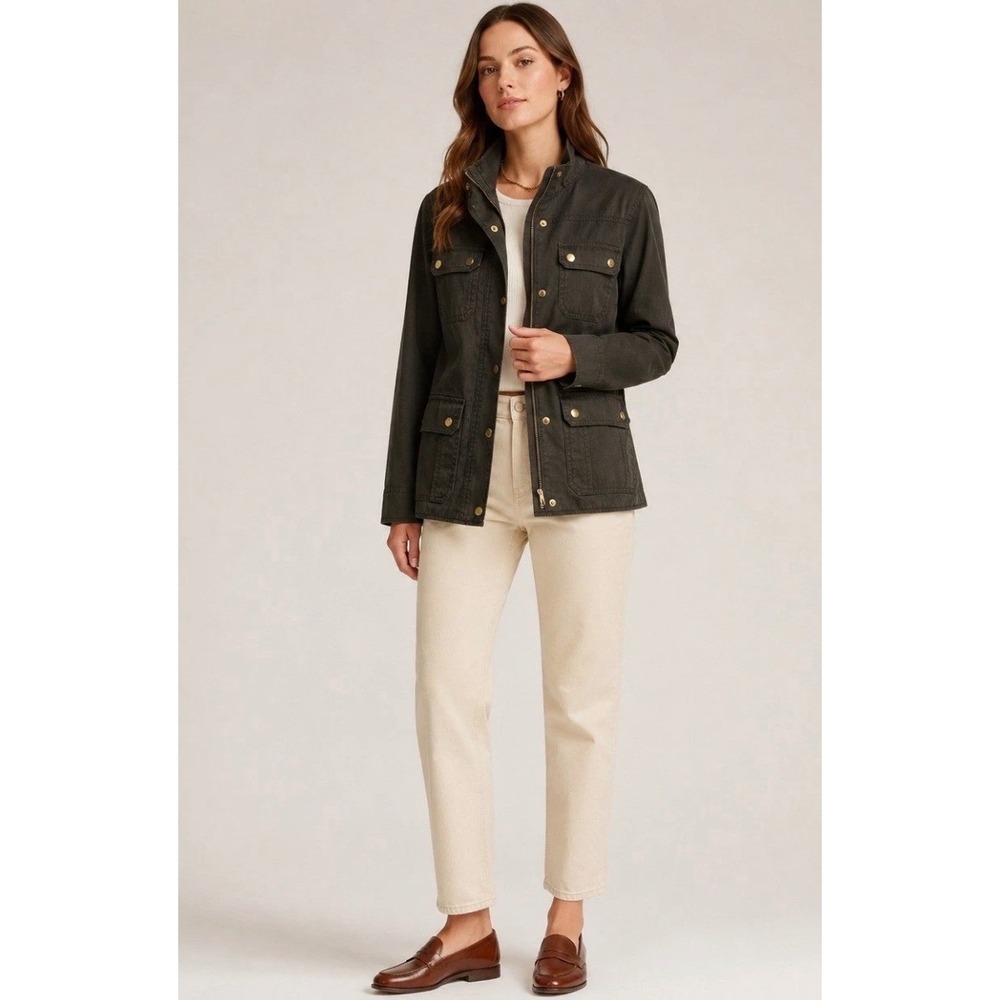 J.Crew Womens Relaxed Boyfriend Field Jacket XL Green Cotton Utility Coat Gold